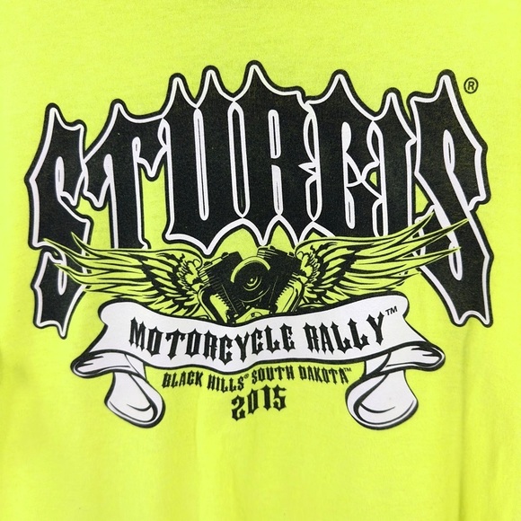 Delta Sturgis Motorcycle Rally Shirt Womens L Neon Yellow Short Sleeve Biker Top - Picture 2 of 10
